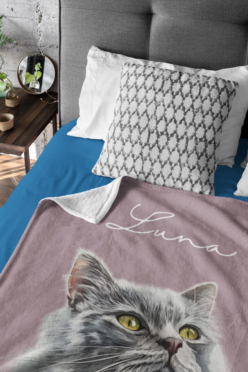 Custom Pet Blanket With Photo And Name, Personalized Dog Portrait Gift, Cat Picture Throw, Dog Mom Gift, Pet Memorial, Cat Picture Blanket image 4