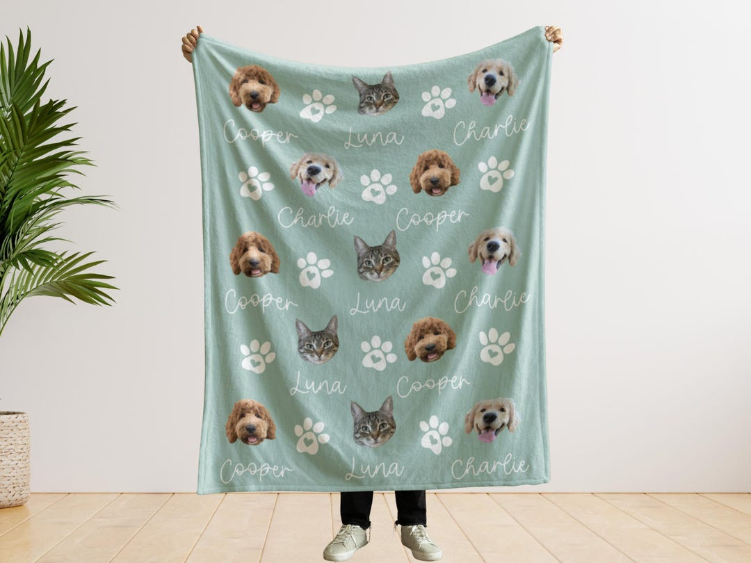 Custom Pet Photo Blanket With Name, Personalized Dog Cat Blanket, Pet ...