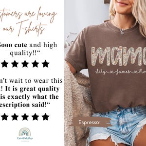 Camiseta personalizada de perlas sintéticas para mamá con nombres de los niños, camiseta floral personalizada para mamá, camiseta de regalo para el Día de la Madre, camiseta de regalo para mamá imagen 6
