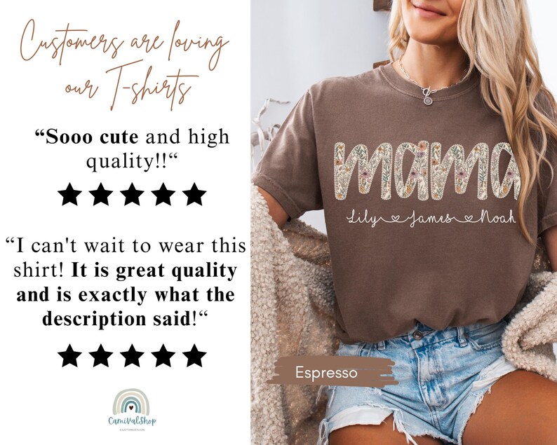 Camiseta personalizada de perlas sintéticas para mamá con nombres de los niños, camiseta floral personalizada para mamá, camiseta de regalo para el Día de la Madre, camiseta de regalo para mamá imagen 6