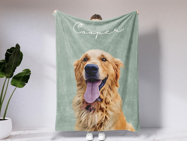 Custom Pet Blanket With Photo And Name, Personalized Dog Portrait Gift, Cat Picture Throw, Dog Mom Gift, Pet Memorial, Cat Picture Blanket image 5
