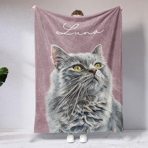 Custom Pet Blanket With Photo And Name, Personalized Dog Portrait Gift, Cat Picture Throw, Dog Mom Gift, Pet Memorial, Cat Picture Blanket image 3