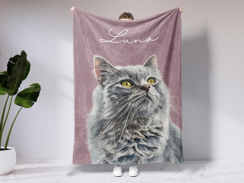 Custom Pet Blanket With Photo And Name, Personalized Dog Portrait Gift, Cat Picture Throw, Dog Mom Gift, Pet Memorial, Cat Picture Blanket image 3