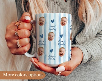 Best Dad Ever Custom Baby Photo Stripe Mug, Personalized Father's Day Gift, First Time Daddy Appreciation, Dad's Birthday Present, New Dad