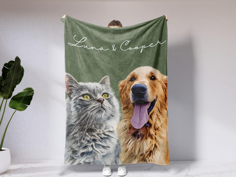 Custom Pet Blanket With Photo And Name, Personalized Dog Portrait Gift, Cat Picture Throw, Dog Mom Gift, Pet Memorial, Cat Picture Blanket image 7