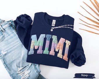 Mimi Faux Patchwork Sweatshirt, Mothers Day Gift, Gift for Mimi, Mimi Crewneck, Gigi Sweater, Gigi Sweatshirt Mimi Sweatshirt, New Mimi Gift