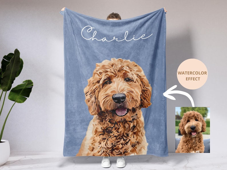 Custom Pet Blanket With Photo And Name, Personalized Dog Portrait Gift, Cat Picture Throw, Dog Mom Gift, Pet Memorial, Cat Picture Blanket image 1