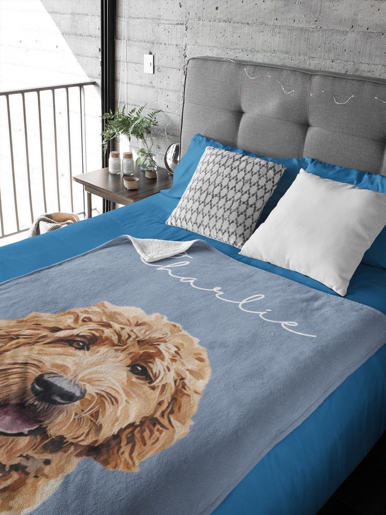 Custom Pet Blanket With Photo And Name, Personalized Dog Portrait Gift, Cat Picture Throw, Dog Mom Gift, Pet Memorial, Cat Picture Blanket image 2