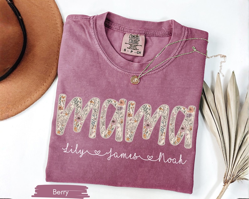 Camiseta personalizada de perlas sintéticas para mamá con nombres de los niños, camiseta floral personalizada para mamá, camiseta de regalo para el Día de la Madre, camiseta de regalo para mamá imagen 7