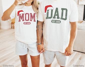 Matching Mom And Dad Christmas Shirt, Family Xmas Tee, New Parent Holiday Gift, Comfort Colors® Mom Dad Shirt, Pregnancy Reveal Outfit
