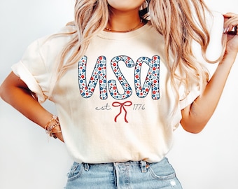 Comfort Colors® USA Shirt, Flower USA Shirt, United States Shirt, 4th of July Shirt, Floral Patriotic Shirt, USA Shirt, American Flag Shirt