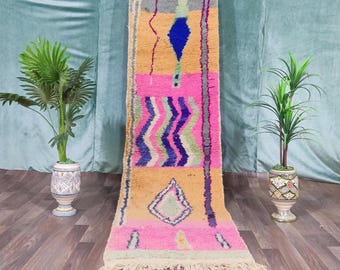 モロッコオレンジラグ、レッドベニウラインラグ、レッドハンドメイド