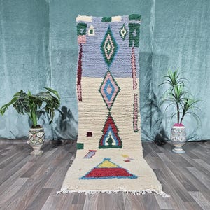 Moroccan Runner Beni Ourain Runner Rug, Custom Hallway Beige Rug Runner, Bespoke Long Runner White Berber Carpet