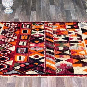 Mrirt Moroccan Rug , Tribal Wool Area Rug, Woven Abstract Rug,  Beni Mrirt Rug, Shag Berber Carpet, Perfect Dining Room Decor Boho Home Rug.
