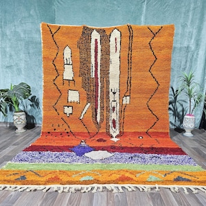 ORANGE WOOL RUG 5x8, Vintage Moroccan Rug, Authentic Boujaad Rug, Berber Carpet, Decorative Area Rug, Handmade Boho Rug, Bright Floor Rug.