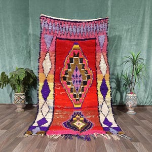 Alfombras vintage rojas de 1,17 m x 2,24 m, estilo bohemio, marroquí, para entrada, preciosa alfombra roja hecha a mano.