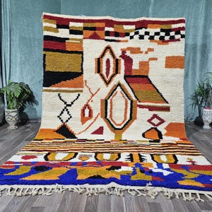 RUG CUSTOM MOROCCAN Colorful, Authentic Moroccan Rug,Handmade Berber Carpet,Abstract Mauve Boujaad Rug,Artisan Made Wool Rug, Boho Area Rug.