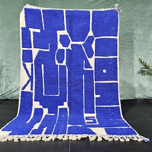 Blue Berber Beni Ourain Rug, Blue Custom Boujaad Rug, Blue Handmade Moroccan Rug,Beni Ourain Rug, Area Rugs for livingroom
