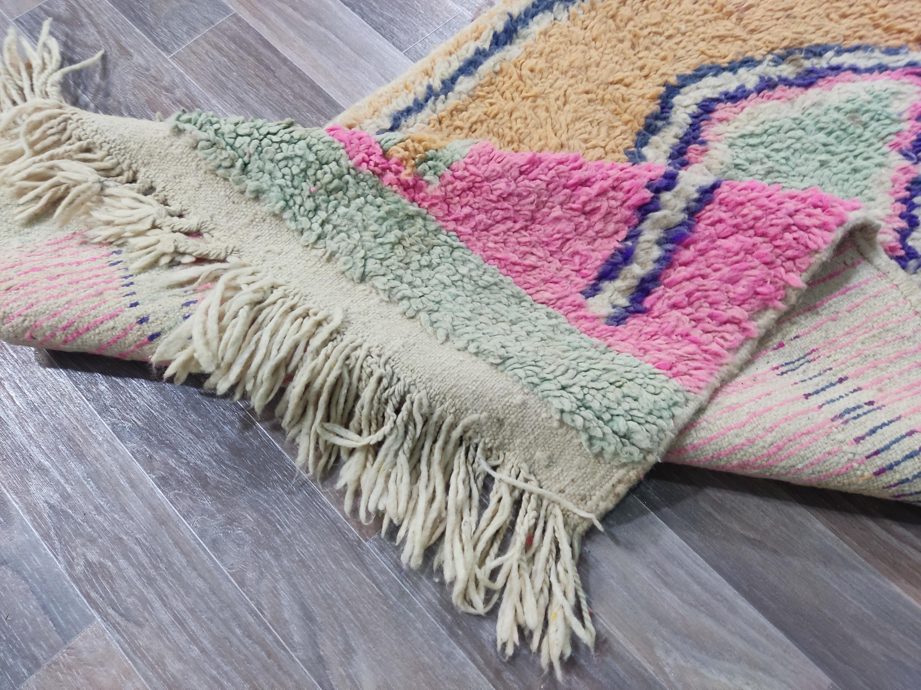 モロッコオレンジラグ、レッドベニウラインラグ、レッドハンドメイド