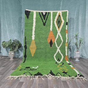 Green Moroccan Rug - Custom bohemian Rug - Beni ourain Rug - Handwoven Rug - Green rug - All wool rug - Berber Rug Green