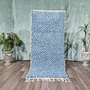 BLUE CUSTOM RUNNER Rur,Beni Ourain Runner Blue, Handmade Wool Runner Rug, Moroccan Runner, Blue Runner, Custom Moroccan Runner