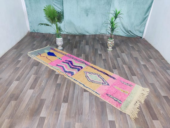 モロッコオレンジラグ、レッドベニウラインラグ、レッドハンドメイド