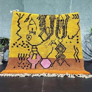 Yellow Moroccan Costom Beni Ourain Rug, Yellow Moroccan Rug, Custom Rug, black Wool Rug, Wool Moroccan Rug, made Moroccan Rug,Rugs Yellow