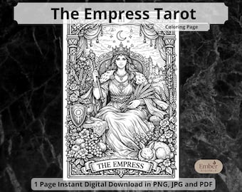 The Empress Tarot Coloring Page, Printable Major Arcana Art, Detailed Anti Stress Digital (ZIP Archive)