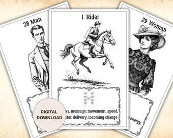 Printable Lenormand Oracle Deck Minimalist Beginner Guide Vintage Engraving Digital Download PDF Tarot Cards
