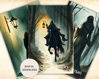 Shadowgarden Lenormand Oracle Cards, Printable Dark Watercolor Deck, Detailed Witchy Digital Download