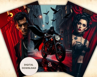 Crimson Stage Lenormand Oracle Cards, Printable Dramatic Gothic Deck with 36 Mini Cards, Digital