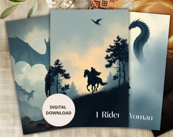 Black Dragon Lenormand Oracle Cards, Printable Mythical Fantasy Deck with 36 Mini Cards, Digital