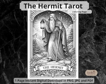 The Hermit Tarot Coloring Page, Printable Single Sheet Sage Oracle Download, PDF Digital