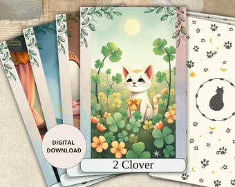 Printable Cat Lenormand Oracle Deck Whimsical Vintage Style 36 Cards Digital Download PDF