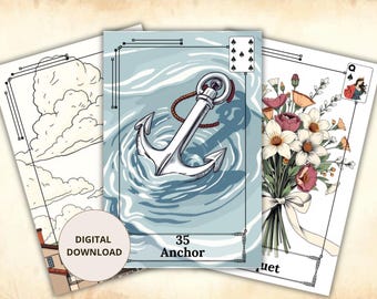 Printable Soft Classic Lenormand Oracle Deck with Guidebook, Modern Oracle Cards Digital Download PDF