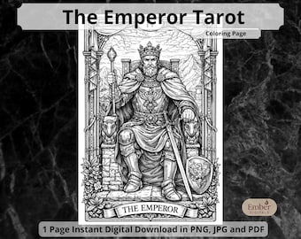 The Emperor Tarot Coloring Page, Printable Major Arcana Art, Detailed Anti Stress Digital
