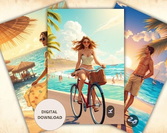 Endless Summer Lenormand Oracle Cards, Printable Beach Tropical Deck with 36 Mini Cards, PDF Download