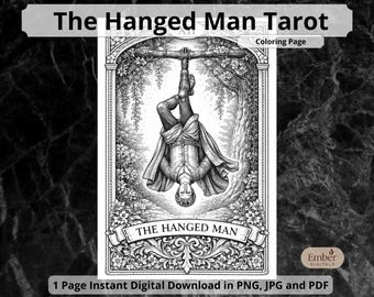 The Hanged Man Tarot Coloring Page, Printable Single Sheet Perspective Card, PDF Digital