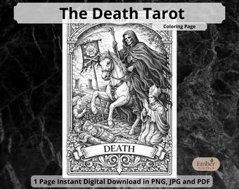 The Death Tarot Coloring Page, Printable Single Sheet Transformation Card, Digital PDF