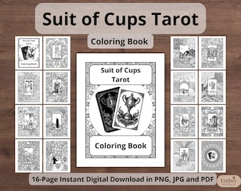 Printable Tarot Suit of Cups Coloring Pages, Emotional Healing Journal, Digital PDF