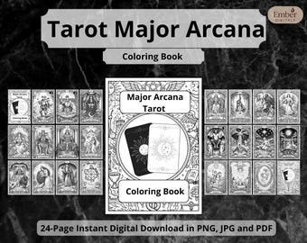 Printable Tarot Major Arcana Coloring Book, Spiritual Archetype Art, Digital PDF Cards, Anti-Stress
