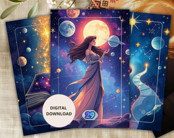 Celestial Path Lenormand Oracle Cards, Printable Cosmic Galaxy Deck with 36 Mini Cards, Digital