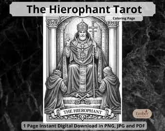 The Hierophant Tarot Coloring Page, Printable Major Arcana Art, Detailed Anti Stress Digital Download