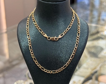 14K Figaro Halskette, 3,60 mm Gliederkette, Unisex Kette Halskette, Geschenk für Sie, Geschenk für Ihn, 14K Gold Kettenhalskette, 14K Goldschmuck