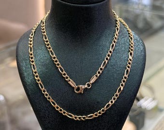 14K Figaro Halskette, 3,10 mm Gliederkette, Unisex Kette Halskette, Geschenk für Sie, Geschenk für Ihn, 14K Gold Kettenhalskette, 14K Goldschmuck