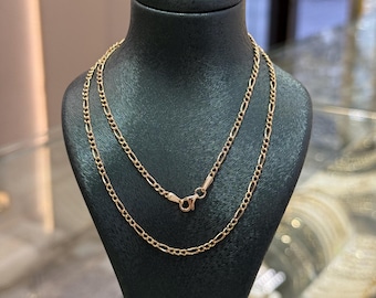 14K Figaro Halskette, 2,30 mm Gliederkette, Unisex Kette Halskette, Geschenk für Sie, Geschenk für Ihn, 14K Gold Kettenhalskette, 14K Goldschmuck
