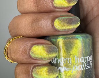 A Far Green Country Under a Swift Sunrise: Green-Yellow Shifting Nail Polish, Reflective Glitter, Handmixed Lacquer