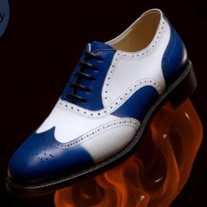 Men&#39;s Handmade Two Tone Brogue Leather Wingtip Lace Up Oxford Dress Shoes