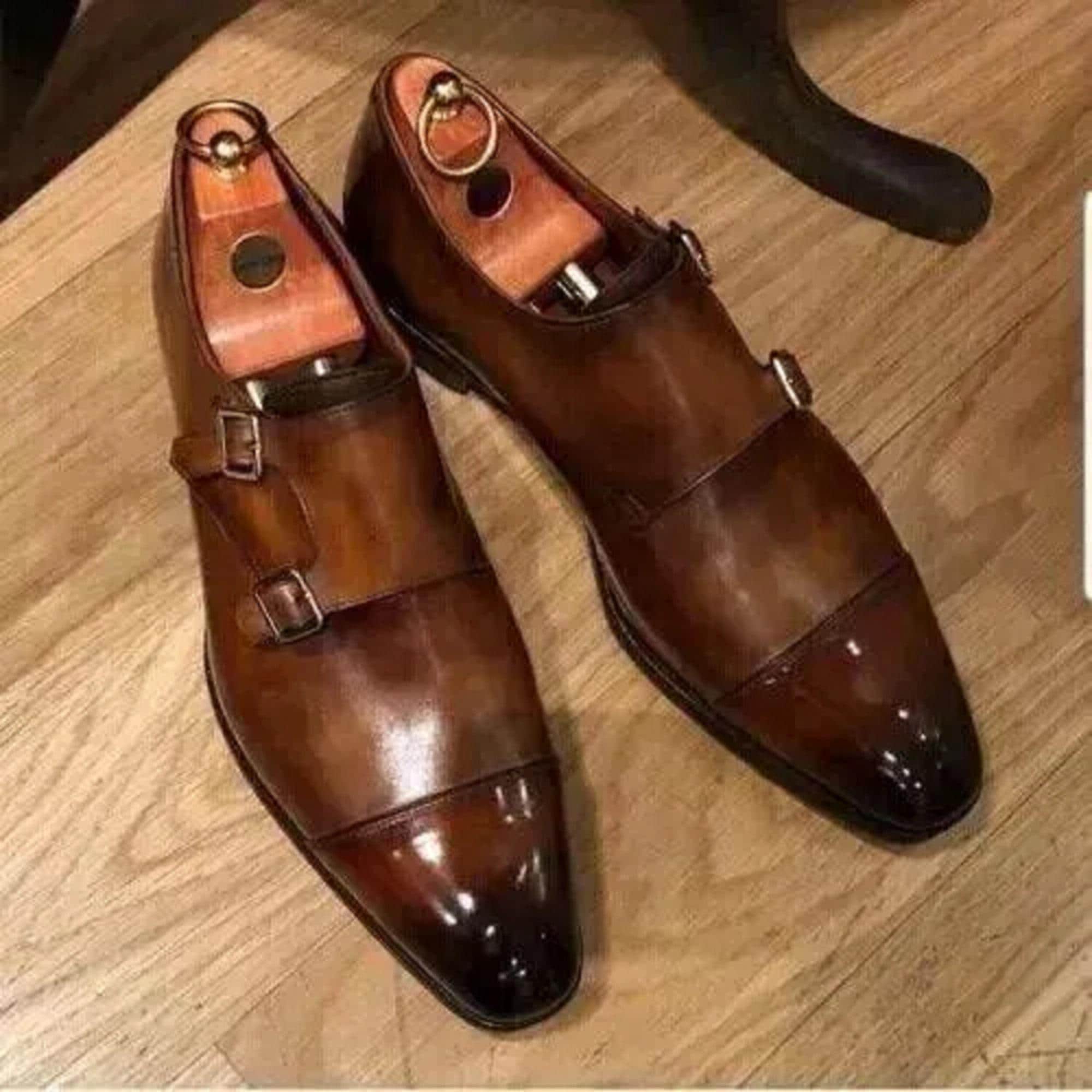 Brown double monk strap shoe - Etsy 日本