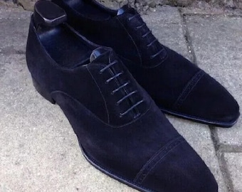 Men's Handmade Black Suede Leather Oxford Dress Shoes